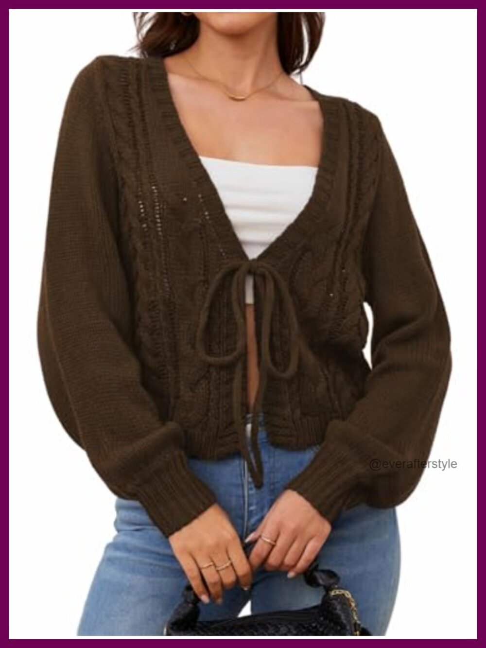 SOLY HUX Women's Cropped Cardigan Tie Front Bow Lantern Sleeve